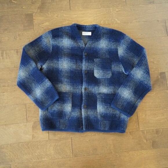 Universal Works Other - Universal Works Fresno Fleece Cardigan Plaid Wool Cardigan Jacket Navy SZ XXL